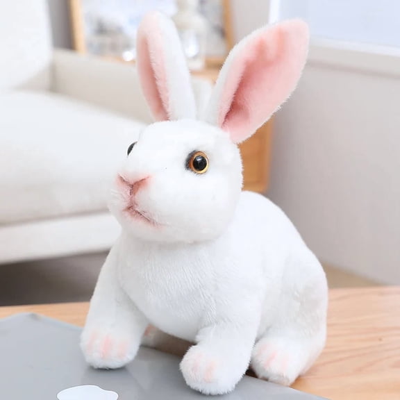 Soft Fluffy White Rabbit Plush Toy, Cute Lifelike Bunny Stuffed Animal, Cozy Gift & Home Decor for Kids