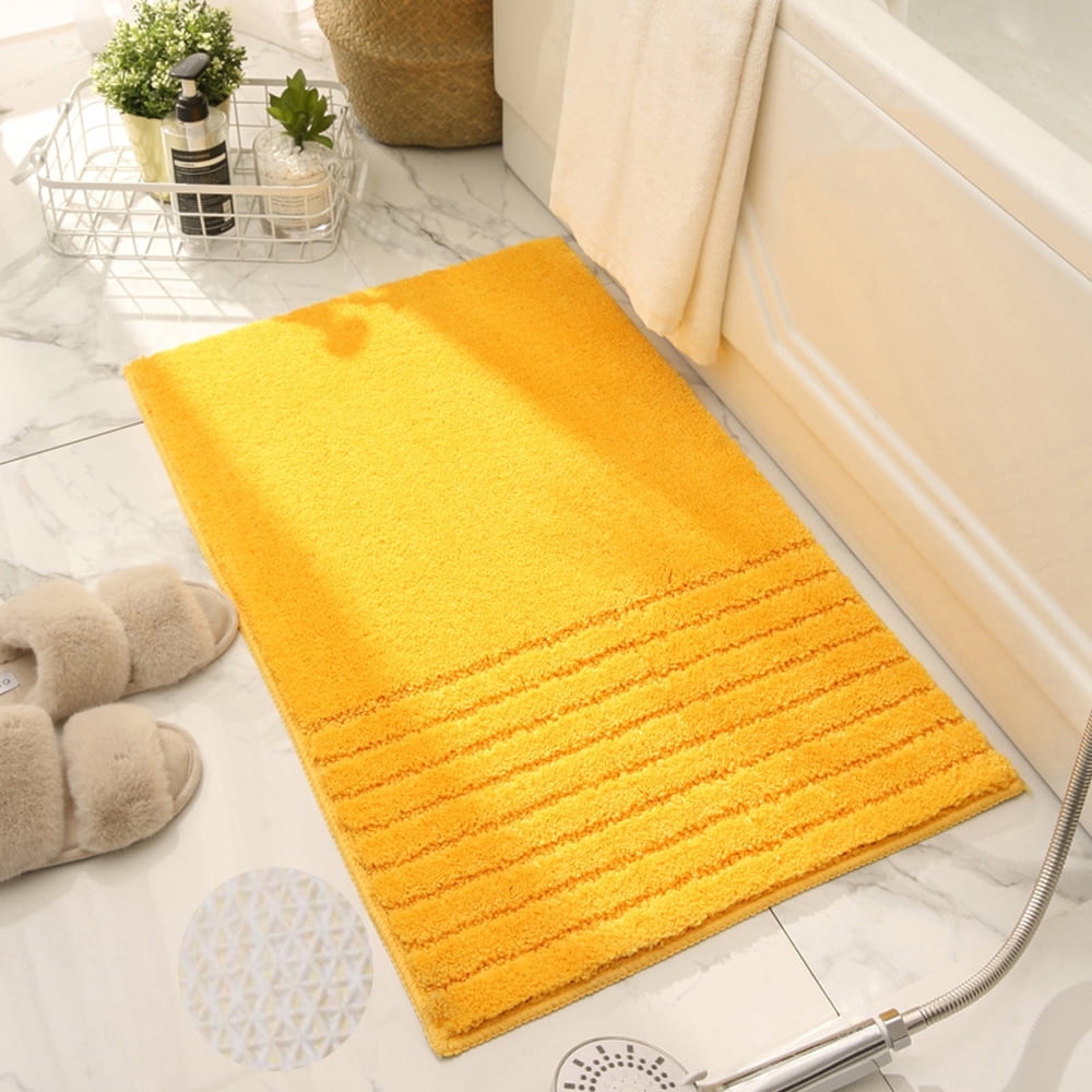 FUDAKUNA Soft Fluffy Yellow Bathroom Rugs Non-Slip Backing 16" x 24" Plush Absorbent Bath Mats Machine Washable