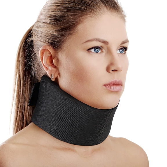 Soft Foam Neck Brace Universal Cervical Collar, Adjustable Support Brace for Sleeping - Relieves Pain and Spine Pressure, Neck Collar After Whiplash or Injury (Black, 3" Depth, M)