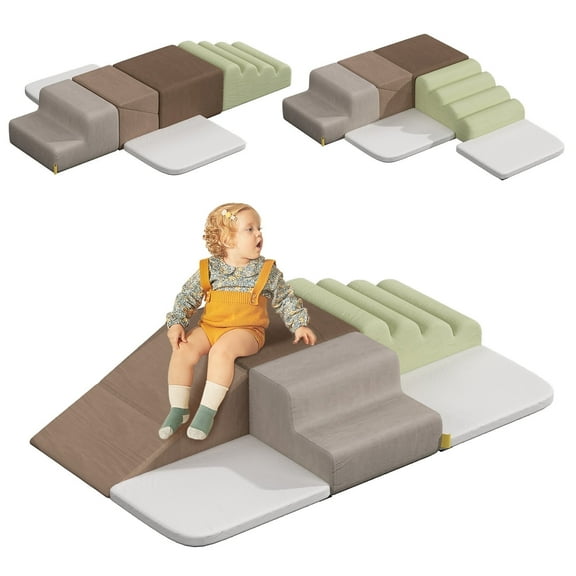 Soft Foam Play Set for Toddlers – 6-Piece Climbing Blocks with Slide & Wavy Steps – Soft Velvet Detachable Cover – Perfect for Crawling, Climbing & Playtime