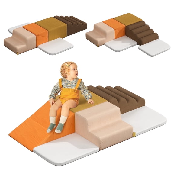 Benarita Soft Foam Play Set for Toddlers – 6-Piece Climbing Blocks with Slide & Wavy Steps – Soft Velvet Detachable Cover – Perfect for Crawling, Climbing & Playtime