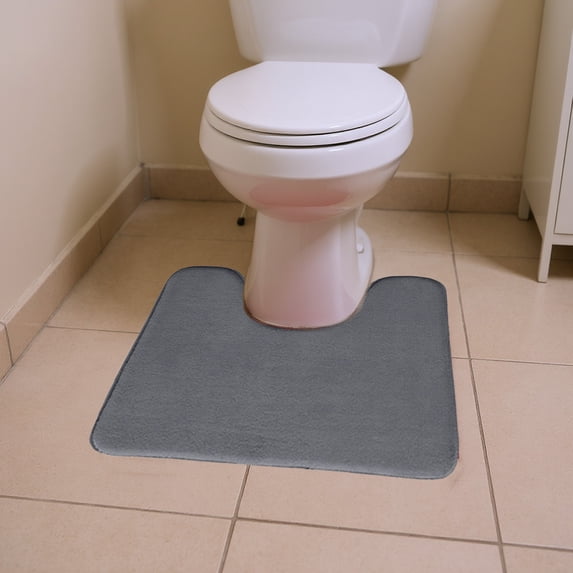 Soft Foam Toilet Rug for Bathroom, U Shaped Washable, Soft Absorbent Velvet Topside Floor Mats, Machine Wash, Cushioned Luxury Rugs for Bath Room, 20 x 16 Inches (Gray)