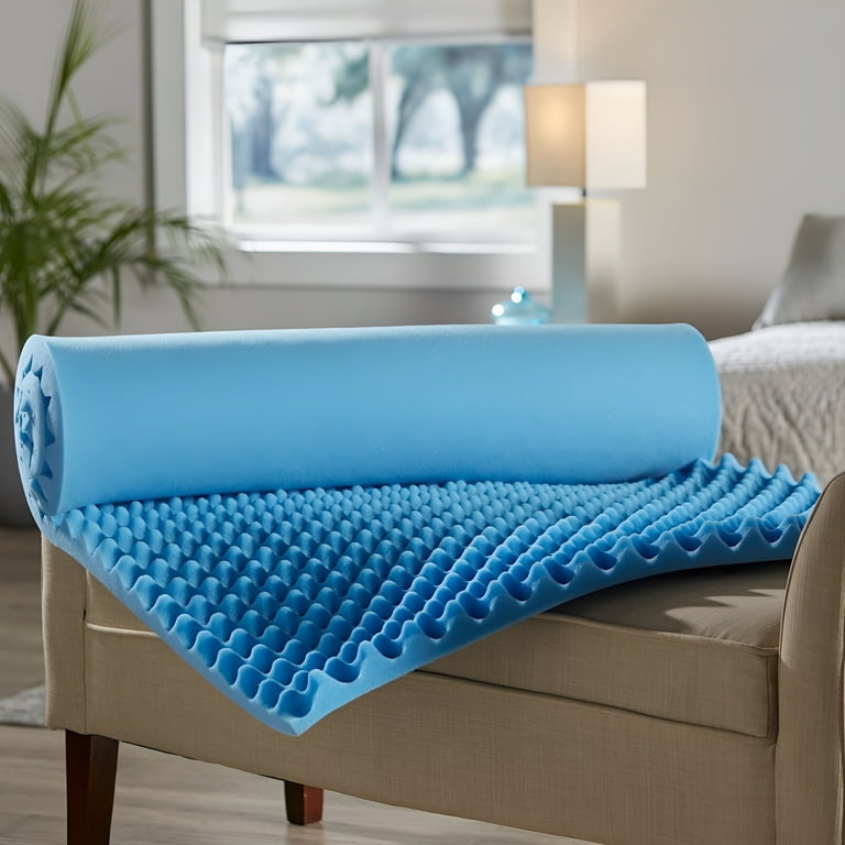 Branded Soft Foam Twin Bed Pad Mattress Egg Crate Overlay Topper 72 L x 33 W x 2 inch Blue