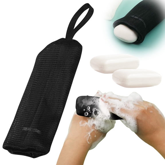 Soft Foaming Net, Mesh Soap Bag, Exfoliating Soap Saver Pouch, Bubble Foaming Nets Pocket with Drawstring, Black