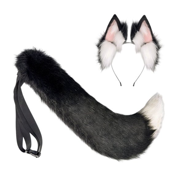 Soft Foxes Ears Headband With Furry Tail Halloween Party Accessory Comfortable Hair Ornament For Cosplay Event