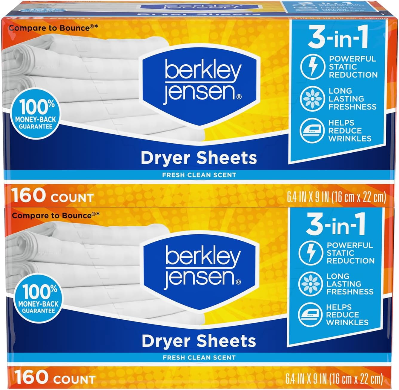 Soft and Fresh Dryer Sheets, 320 Sheets (Pack of 2, 160ct Each) - 3-in-1 Anti Static Wrinkle Release Scented Dryer Sheets - Ideal for All Dryers - Fabric Softener Sheets w/Fresh Scent