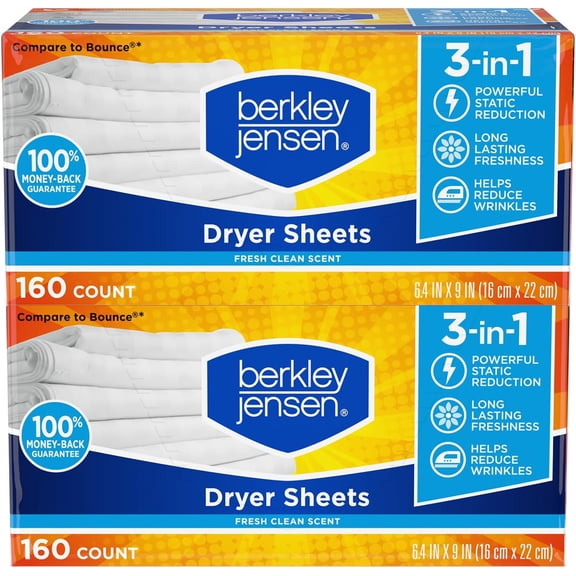 Soft and Fresh Dryer Sheets, 320 Sheets (Pack of 2, 160ct Each) - 3-in-1 Anti Static Wrinkle Release Scented Dryer Sheets - Ideal for Dryers - Fabric Softener Sheets w/Fresh Scent