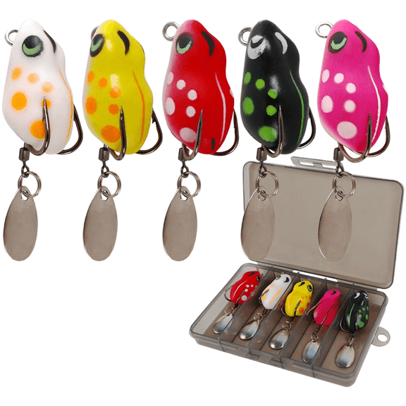 Soft Frog Lure Pack 5PCS for Bass with Lifelike Swimming Action Double Hooks and Detachable Metal Flash Plates