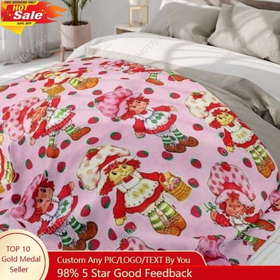 Soft Funny Strawberry Shortcake Vintage Comfortable Creative Custom Flannel Blanket