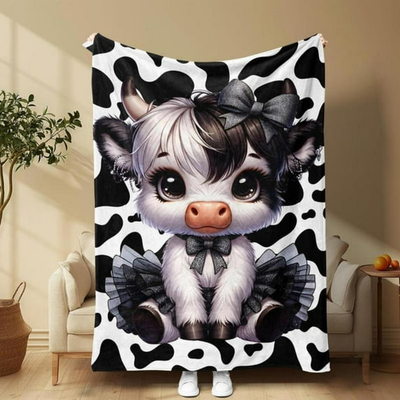 Soft Funny Throw Blanket Cute Cow Pattern Warm Nap Blanket,Soft Polyester Design Air-Conditioned Room Blankets For Home & Office,Halloween Decor