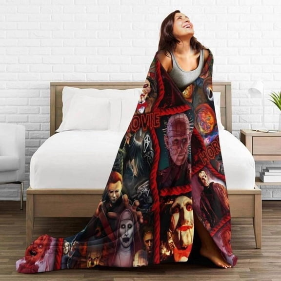 Soft Funny Throw Blanket Horror Movie Flannel,Scary Movie Blanket,X-mas Blankets,Saw,It Blankets Home Bedroom Decor