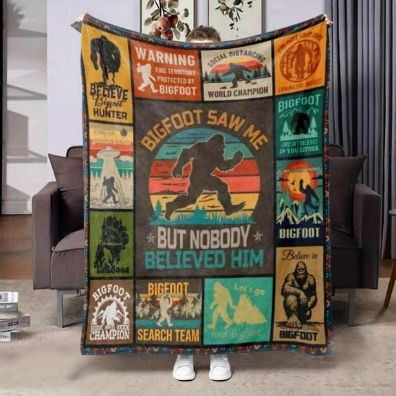 Soft Funny Throw Blanket Vintage Bigfoot Themed All-Season Cozy Blanket For Bed,Sofa,Chair Unisex Sasquatch Enthusiast Gift For Birthdays And Home Decor