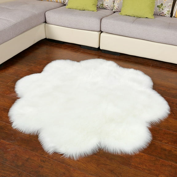 Soft Fur Area Rug 2ft White Flower Shape Shaggy Fluffy Rugs Long Plush Carpet Floor Mat for Bedroom Living Room Playroom