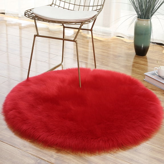 Soft Fur Area Rug Round Diameter 2.2ft Red Shaggy Rugs Plush Circle Floor Mat for Bedroom Living Room Fluffy Mats