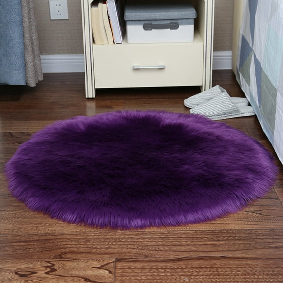 Soft Fur Area Rug Round Diameter 2.2ft Shaggy Rugs Purple Plush Circle Floor Mat for Bedroom Nursery Living Room Fluffy Pad