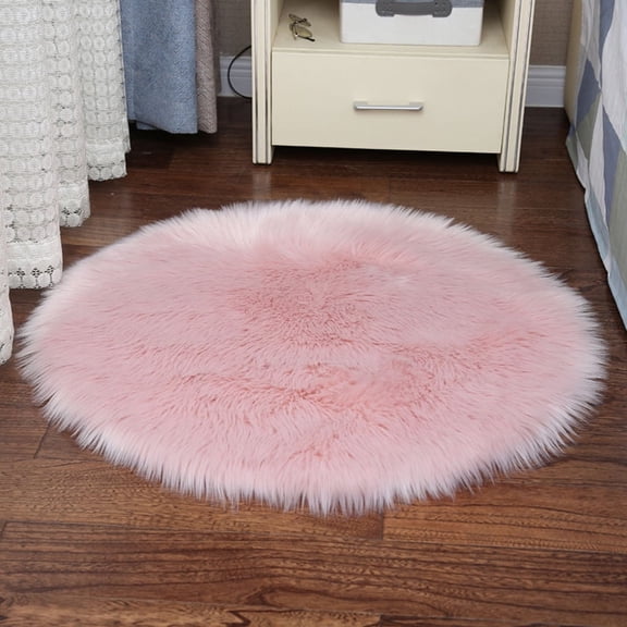 Soft Fur Area Rugs Round Diameter 2.2ft Pink Shaggy Rug Plush Circle Floor Mat for Bedroom Nursery Living Room Fluffy Pad