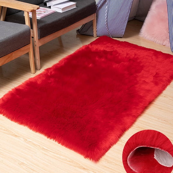 Soft Fur Fluffy Red Area Rugs 2.3 x 3ft Shaggy Rugs Small Carpet for Bedroom Living Room Nursery Floor Mat Modern Decor
