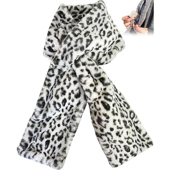Soft Fur Scarf with Hidden Zipper Pocket, Soft Cozy Warm Pocket Scarf for Hands-Free Storage Phone, Valuables (White)