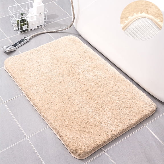 Soft Furry Beige Microfiber Bath Rugs 20" x 31.5" Non-Slip Absorbent Bathroom Mats Machine Washable Rug for Bathtub Shower Room
