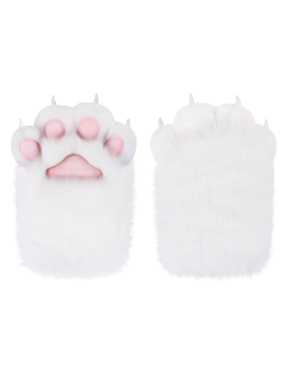 Soft Furry Cat Paws Claws Golves Built-in Whistle Decompression Mittens Cosplay Fancy Party Costume Accessories