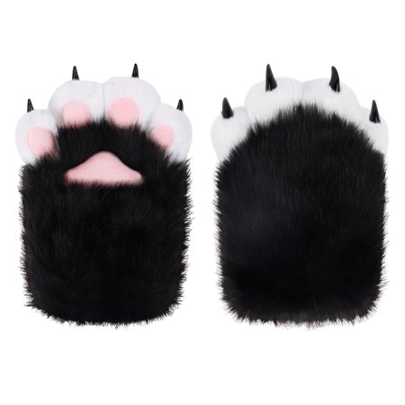 Soft Furry Cat Paws Claws Golves Built-in Whistle Decompression Mittens Cosplay Fancy Party Costume Accessories