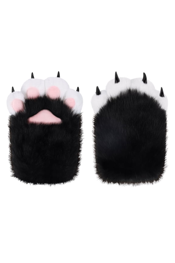 Soft Furry Cat Paws Claws Golves Built-in Whistle Decompression Mittens Cosplay Fancy Party Costume Accessories