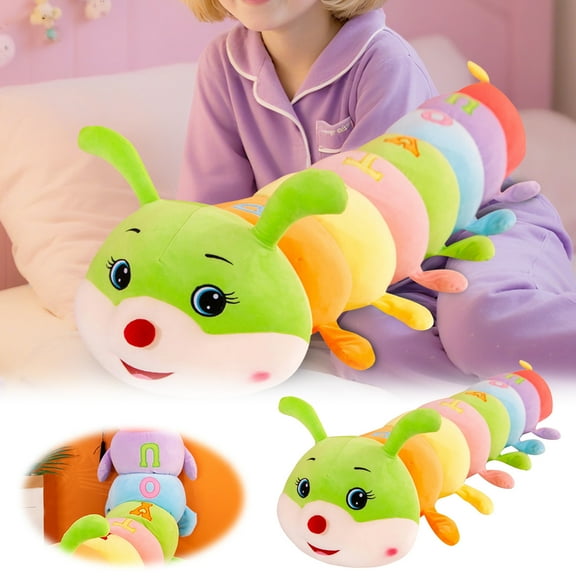 Soft Furry Toy- 27.56" Caterpillar Stuffed_Animal Toy, Colorful Stuffed Caterpillar Plush Pillow Cute Cartoon Doll Cute Party Style Ornaments for Home Decor Birthday Christmas Gifts