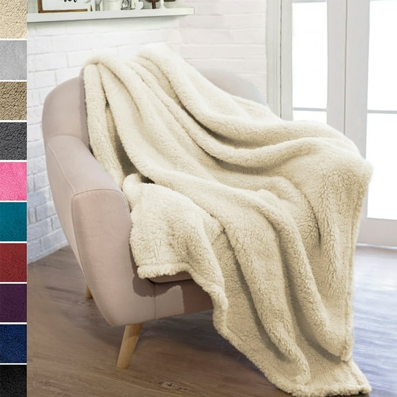 Soft Fuzzy Faux Fur Sherpa Fleece Throw Blanket - Warm Thick Fluffy Plush Cozy Reversible Shaggy Blanket for Sofa and Bed -Comfy Furry Blanket