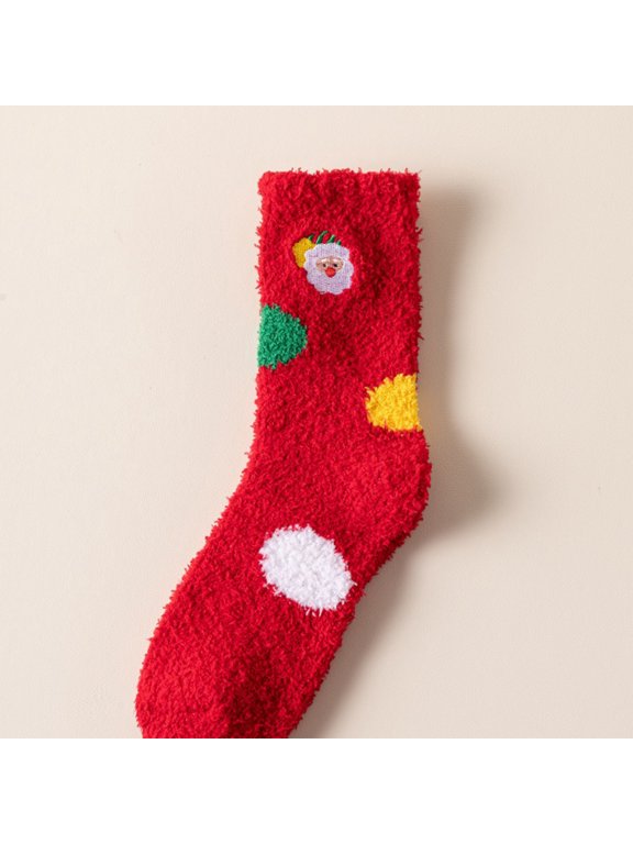 Soft Fuzzy Mid Calf Christmas Coral Fleece Socks for Men Women, 3D Holiday Decor Cozy Lounge Socks, Thermal Indoor Sleep Socks for Reading and All Day Home Leisure Wear