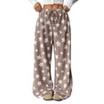 thumbnail image 1 of Soft Fuzzy Pajama Bottoms for Women, High-Waisted Wide Leg Lounge Pants with Drawstring, 1 of 9