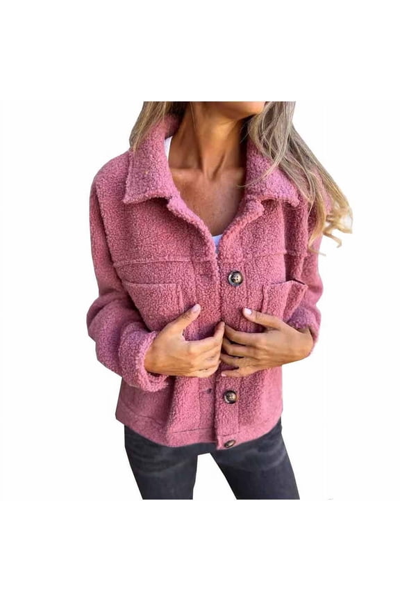 Soft Fuzzy Sherpa Jacket Women Button Down Casual Fleece Shacket Jackets Fluffy Warm Winter Coat Outwear With Pockets