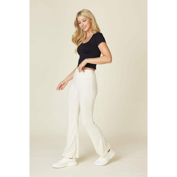 Soft Fuzzy Sweater Knit Flare Pants - Cream