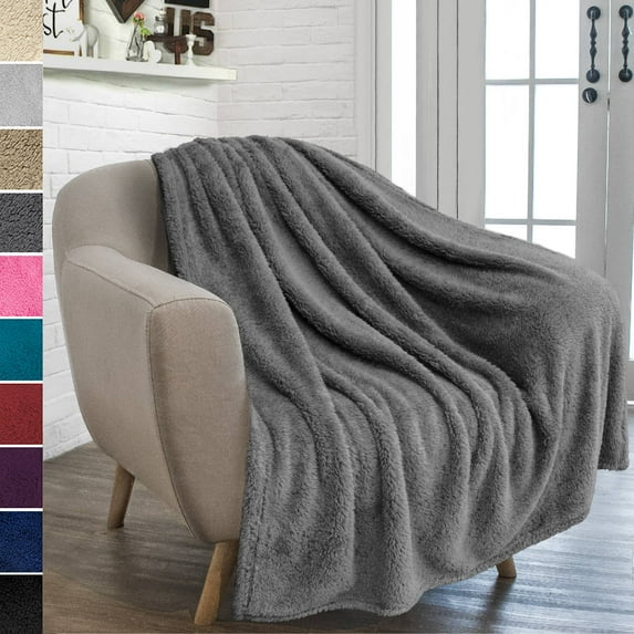 Soft Fuzzy Warm Cozy Throw Blanket with Fluffy Sherpa Fleece for Sofa Couch Bed