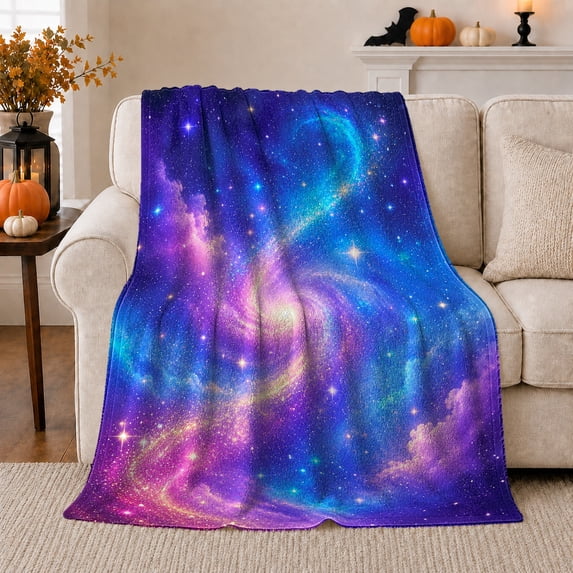 Soft Galaxy Spiral with Blue Pink Glow, Dreamy Celestial Style for Space Lovers, Pastel Star Cloud and Birthday Gift, Cozy Flannel Blanket for Bedroom and Reading Nook, Celestial Home Decor