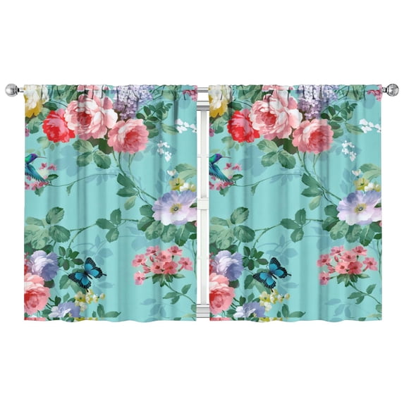 Soft Garden Floral Curtains 42x54 Inch 2 Panels, Rod Pocket Blackout Drapes for Bedroom and Entry Area