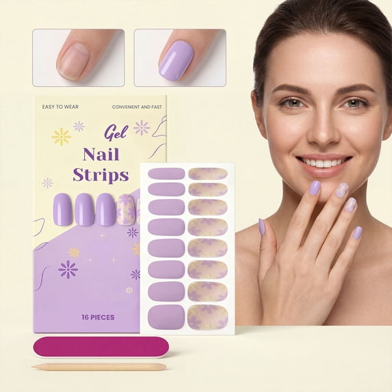 Soft Gel Nail Stickers 16 Pieces 3D Glossy Nail Decals No Lamp Needed Quick Dry Scratch Resistant Reusable False Nails for DIY Manicure