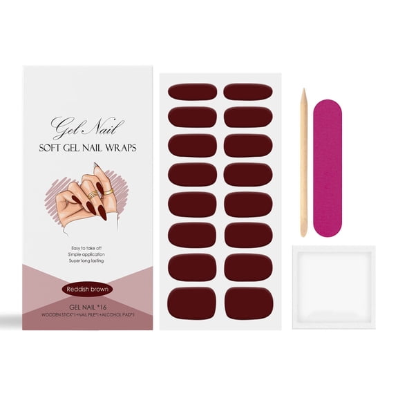 Soft Gel Nail Strips in Red-Brown – Fall & Winter Press-On Nails in Warm Tones, Gel-Look Manicure, Quick & Convenient