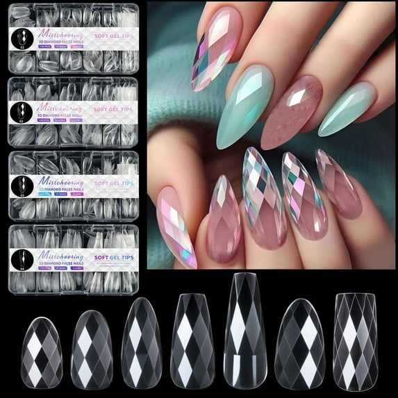 Soft Gel Nail Tips Medium Stiletto, 120/140PCS Pre Buff Full Cover Shaped Nail Extenison Tips Half Matte Gel Nail Tips