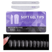Soft Gel Nail Tips Square,Jademall 550 Pcs Medium Full Cover Nail Tips for Soak Off Nail Extensions Clear Pre-buff PMMA False Press on Gelly Nail Tips with Case for Nail Salons and DIY Nail Art