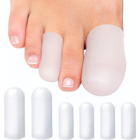 Soft Gel Toe Cap - 6 Small & Big Toe Protectors for Women & Men, Cushioning Toe Sleeves to Provide Relief from Missing/Ingrown Toenails, Corns, Calluses, Blisters, Hammer Toes