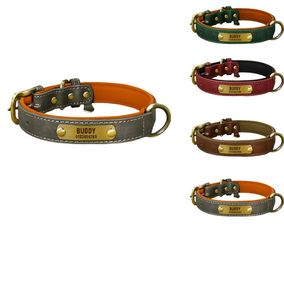 Soft Genuine Leather Dog Collar Custom Nameplate Adjustable Free Engraved XS-XL Yorkshire Doberman