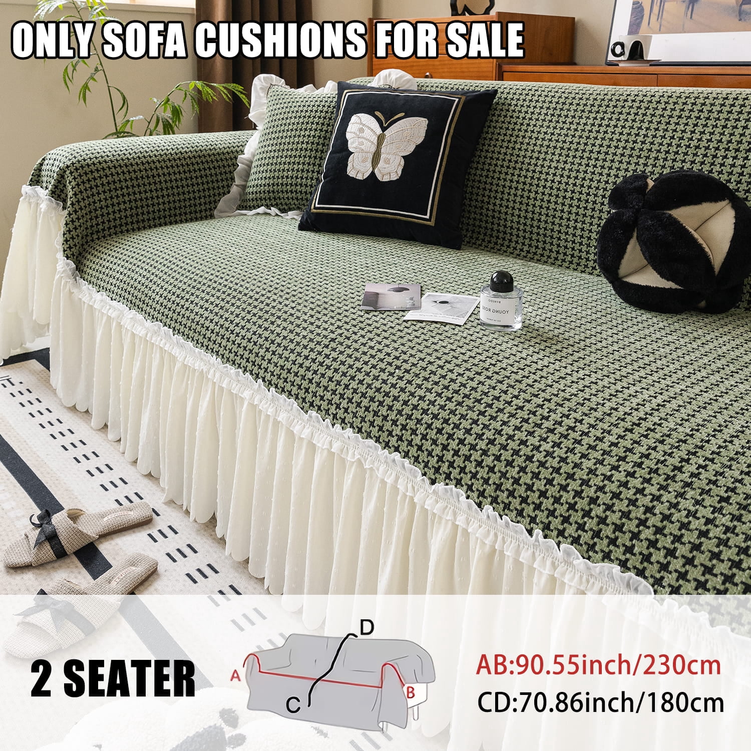 Soft Gingham Couch Cover, Fits 1–4 Cushion Couch. Couch Blankets with Skirt Edge, Machine Washable Furniture Protector