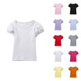thumbnail image 1 of Soft Girls Short Sleeve T Shirt with Puff Sleeves, Polka Swiss Dots Tops for Kids, Casual Summer Blouse Tunic Tee [Feature+Name], main Product Details, subordinate Product Details, 1 of 4