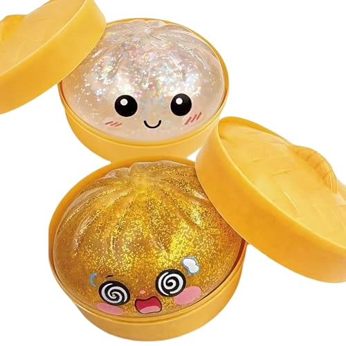 Soft Glitter Slime Toy with Cute Face Design in Round Container for Sensory Play Stress Relief and Party Favors Kids Gift
