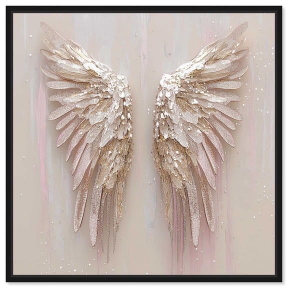 Soft Golden Wings Canvas Print Christian Wall Decor by Art Remedy, Black Frame, 30 x 30