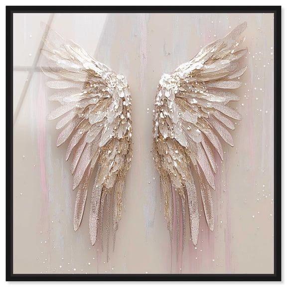 Soft Golden Wings Framed High-Gloss Acrylic Glass Wall Art Christian Wall Decor by Art Remedy, Black Frame, 12 x 12