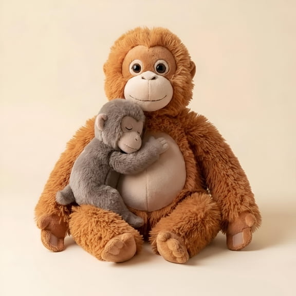 Soft Gorilla Mom and Baby Stuffed Animal,14in Punch Monkey Inspired Plush Toy for Toddlers, Safe and Cuddly