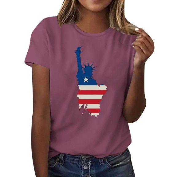 Soft Graphic T Shirts for Women American Flag Patriotic T-Shirt for Women 4th of July Shirts Graphic Tees Casual Summer Flag Printed Crew Neck Short Sleeve Tops New Red L