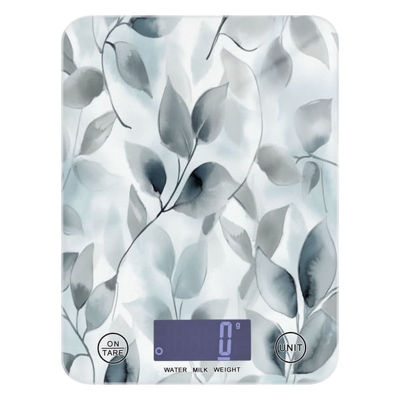 Soft Gray Leaves Food Scale Digital Kitchen Scale Waterproof Grams Ounces lbs for For Baking and Cooking
