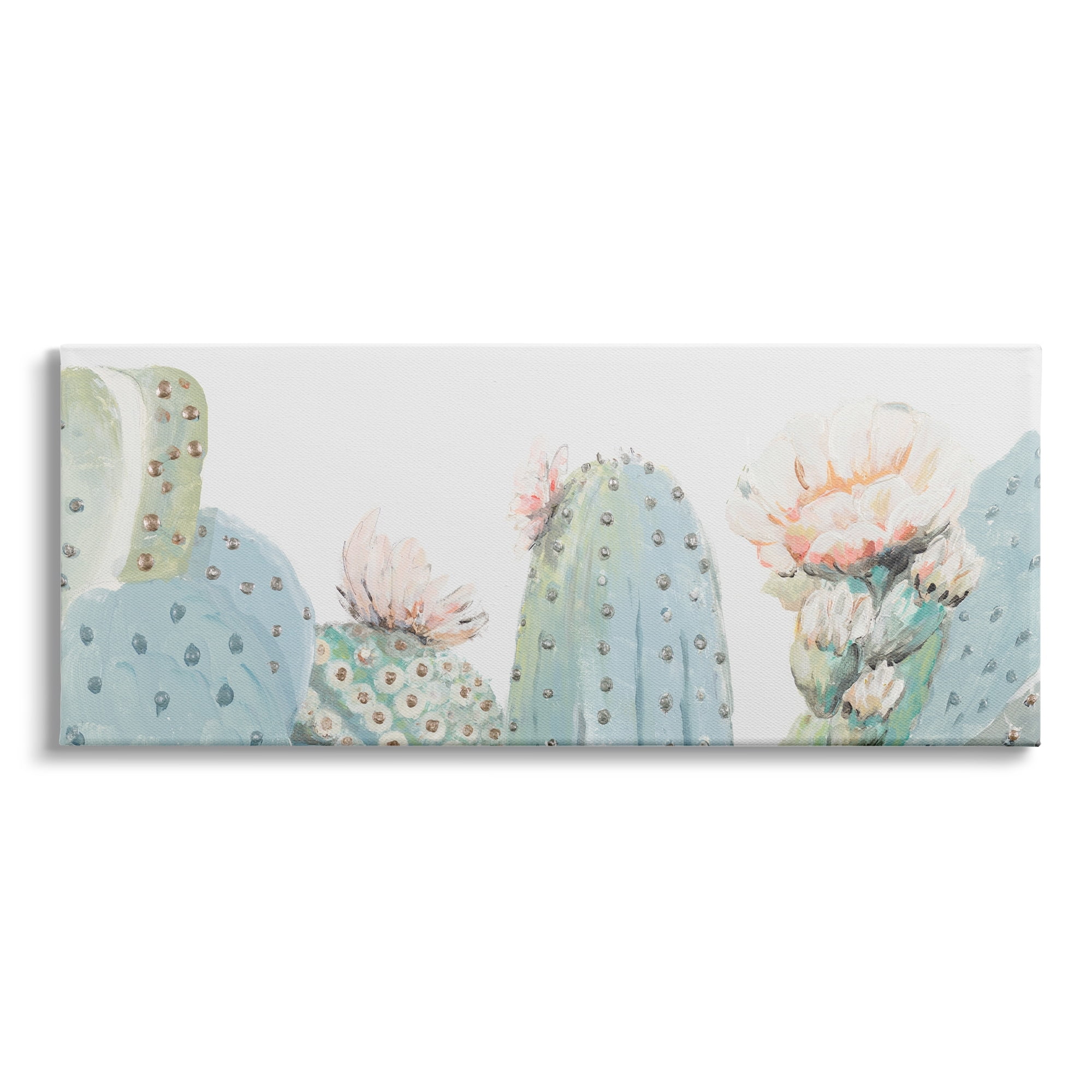 Soft Green Cact Close Up Blooming Pink Flowers 48 in x 20 in Painting Canvas Art Print, by Stupell Home Décor